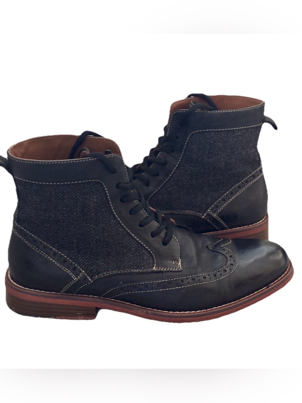 G.H. Bass & Co. Bentley Wingtip Oxford Ankle Boot Size 7.5 M Black Leather Tweed